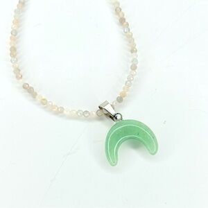 Gemstone Choker Necklace Moonstone & Green Aventurine Crescent Moon